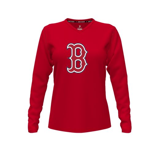 [FTLVCFRD-FYXS-LOGO1] Decker Comfort T-Shirt (Female Youth XS, Red, V Neck, Logo 1, Long Sleeve)