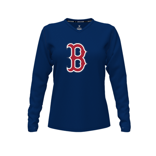 [FTLVPTNV-FYXS-LOGO1] Decker Performance T-Shirt (Female Youth XS, Navy, V Neck, Logo 1, Long Sleeve)