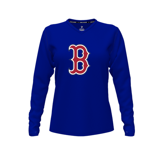 [CUS-DFW-TEES-PER-VNK-LSL-RYL-FYXS-LOGO1] Decker Performance T-Shirt (Female Youth XS, Royal, V Neck, Logo 1, Long Sleeve)